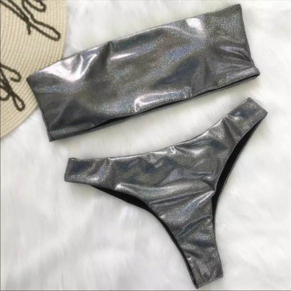 Last S SALE🎉Silver sparkle Bandeau Bikini ❤️💜 - Picture 3 of 4